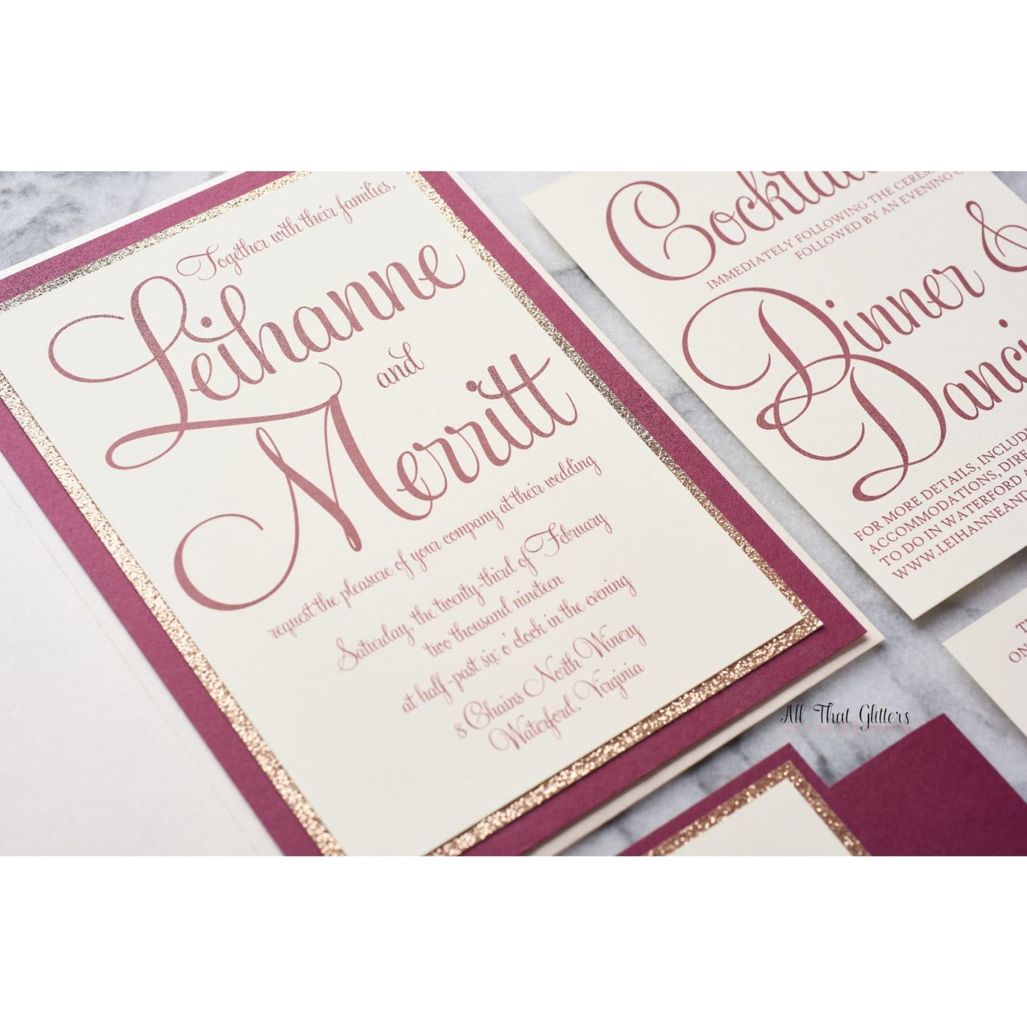 Romantic Script Wedding Invitation, Leihanne - All That Glitters Invitations