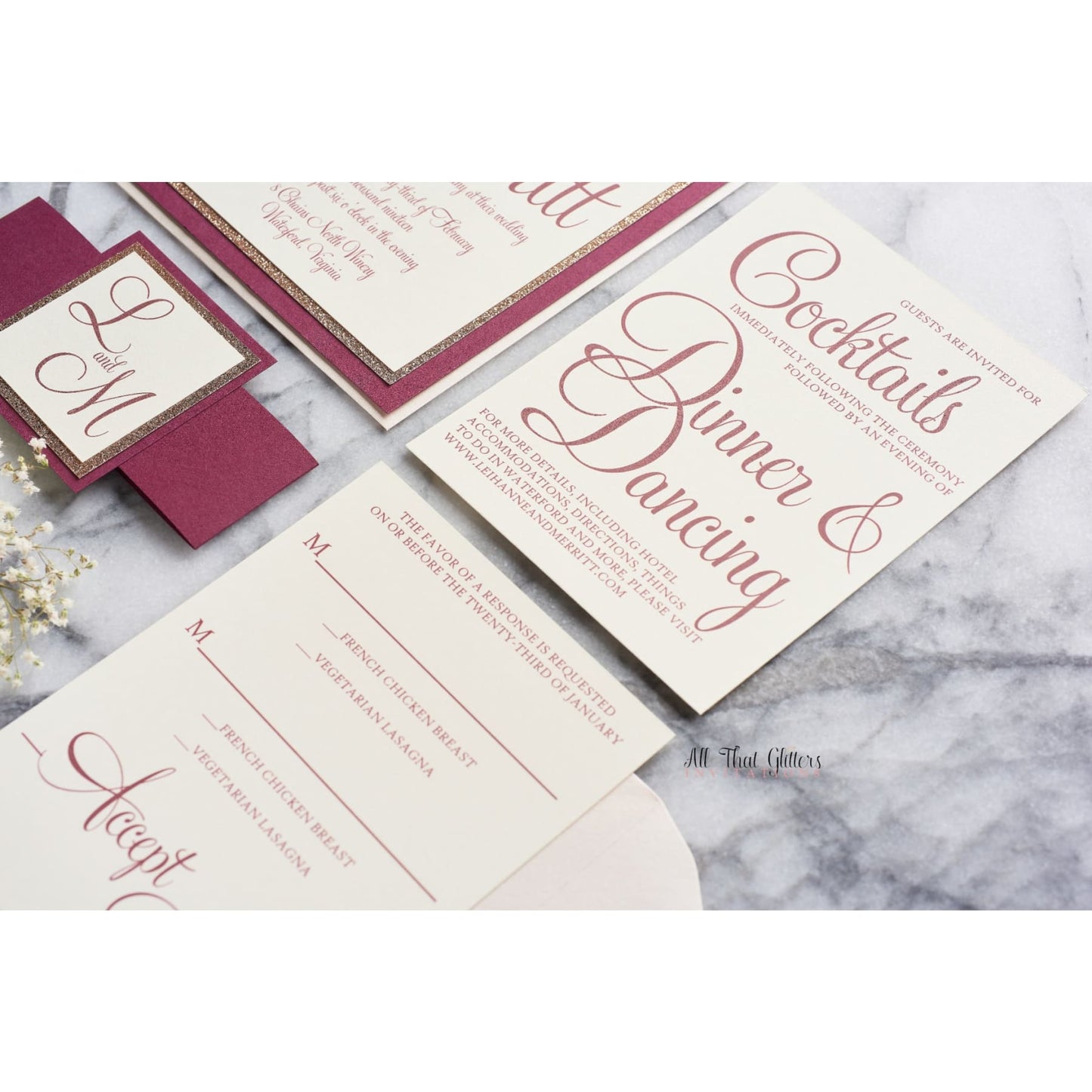 Romantic Script Wedding Invitation, Leihanne - All That Glitters Invitations