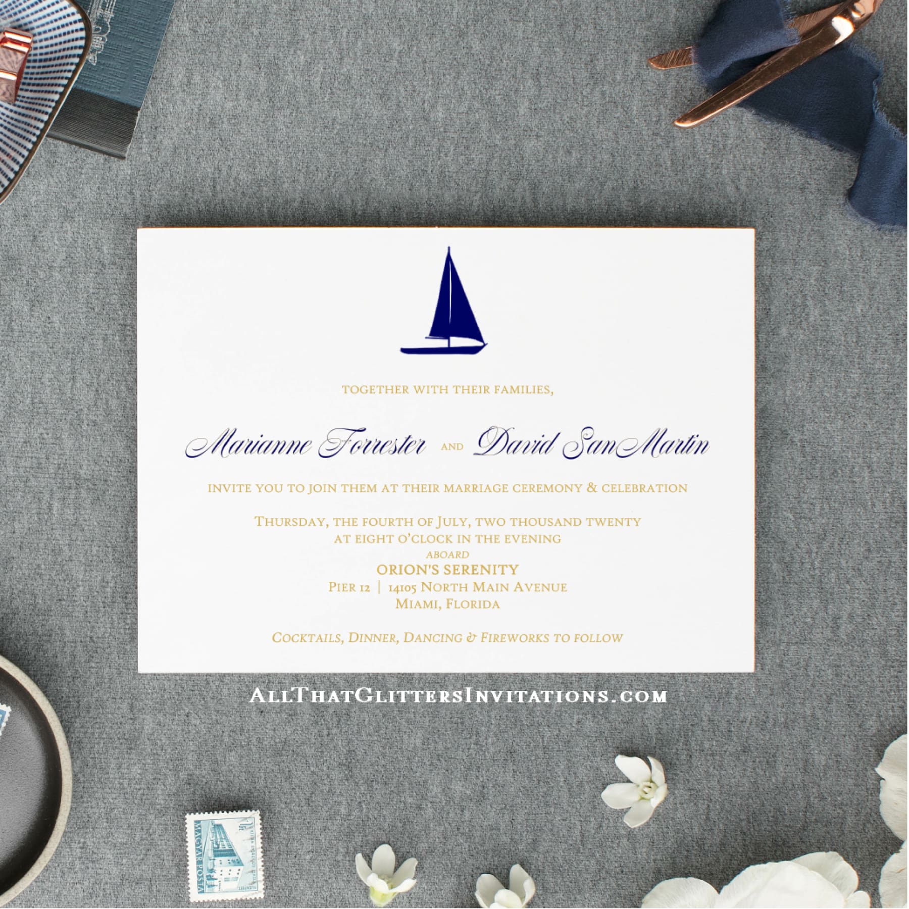 Sailboat Nautical Wedding Invitations - All That Glitters Invitations