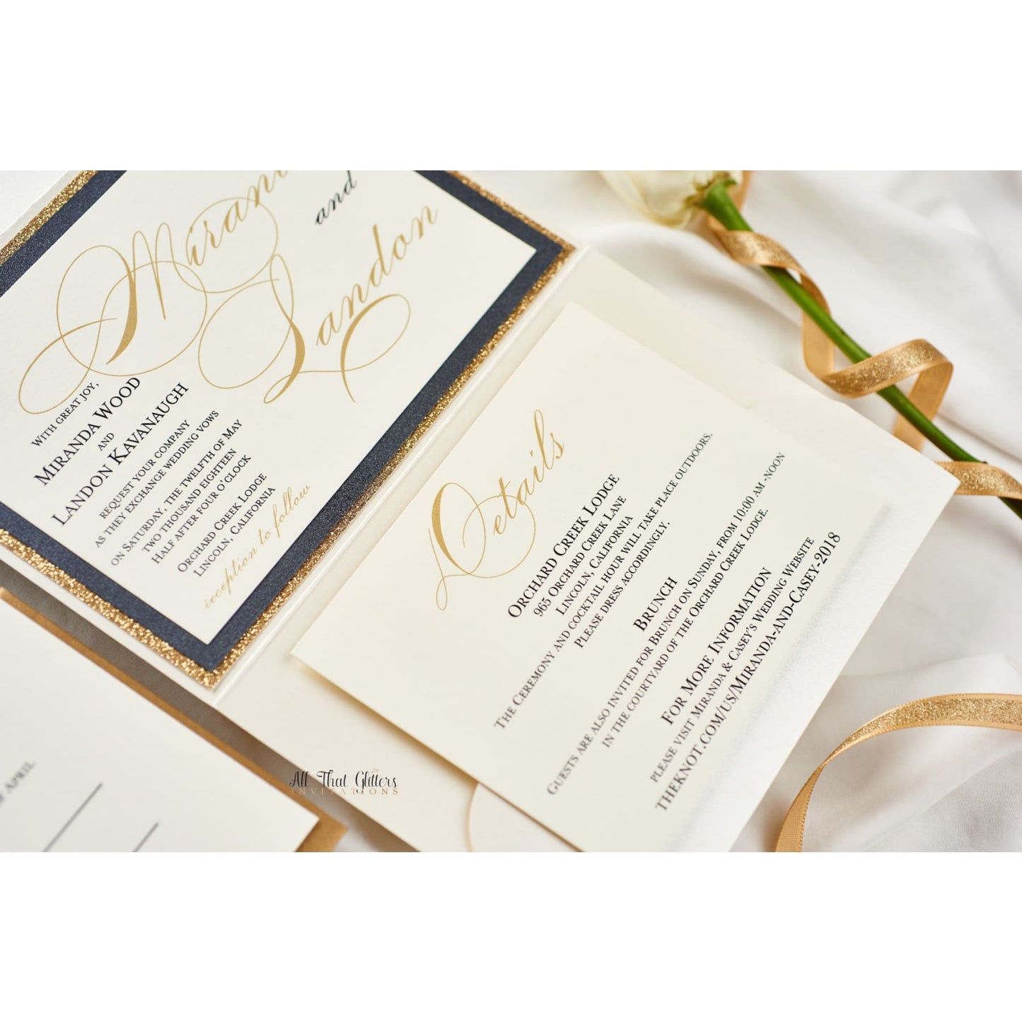 Scallop Pocketfold Wedding Invitation, Miranda - All That Glitters Invitations