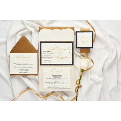 Scallop Pocketfold Wedding Invitation, Miranda - All That Glitters Invitations