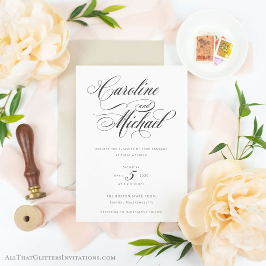 Simplistic Modern Elegance, Caroline + Michael - All That Glitters Invitations