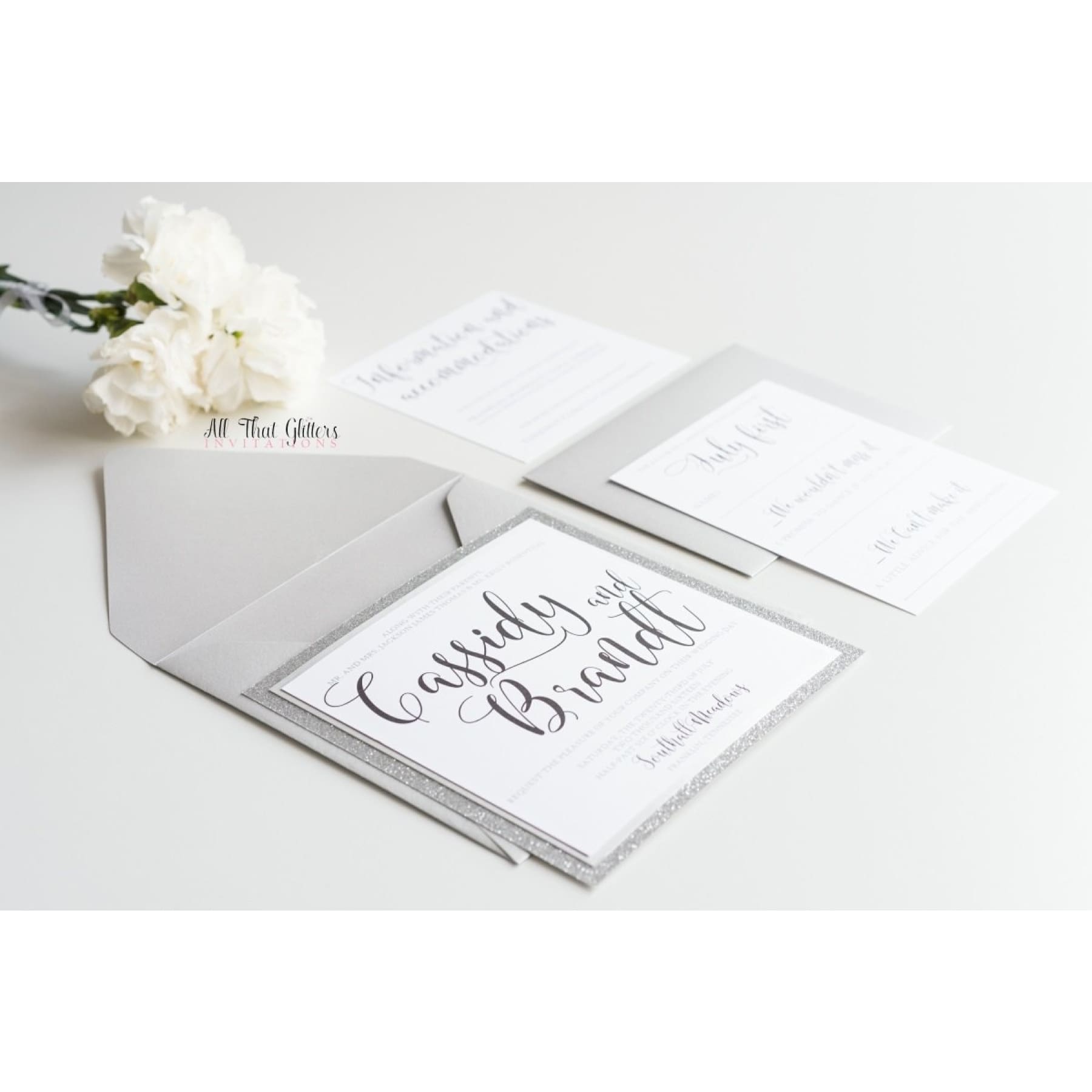 Square Glitter Wedding Invitation, Cassidy - All That Glitters Invitations