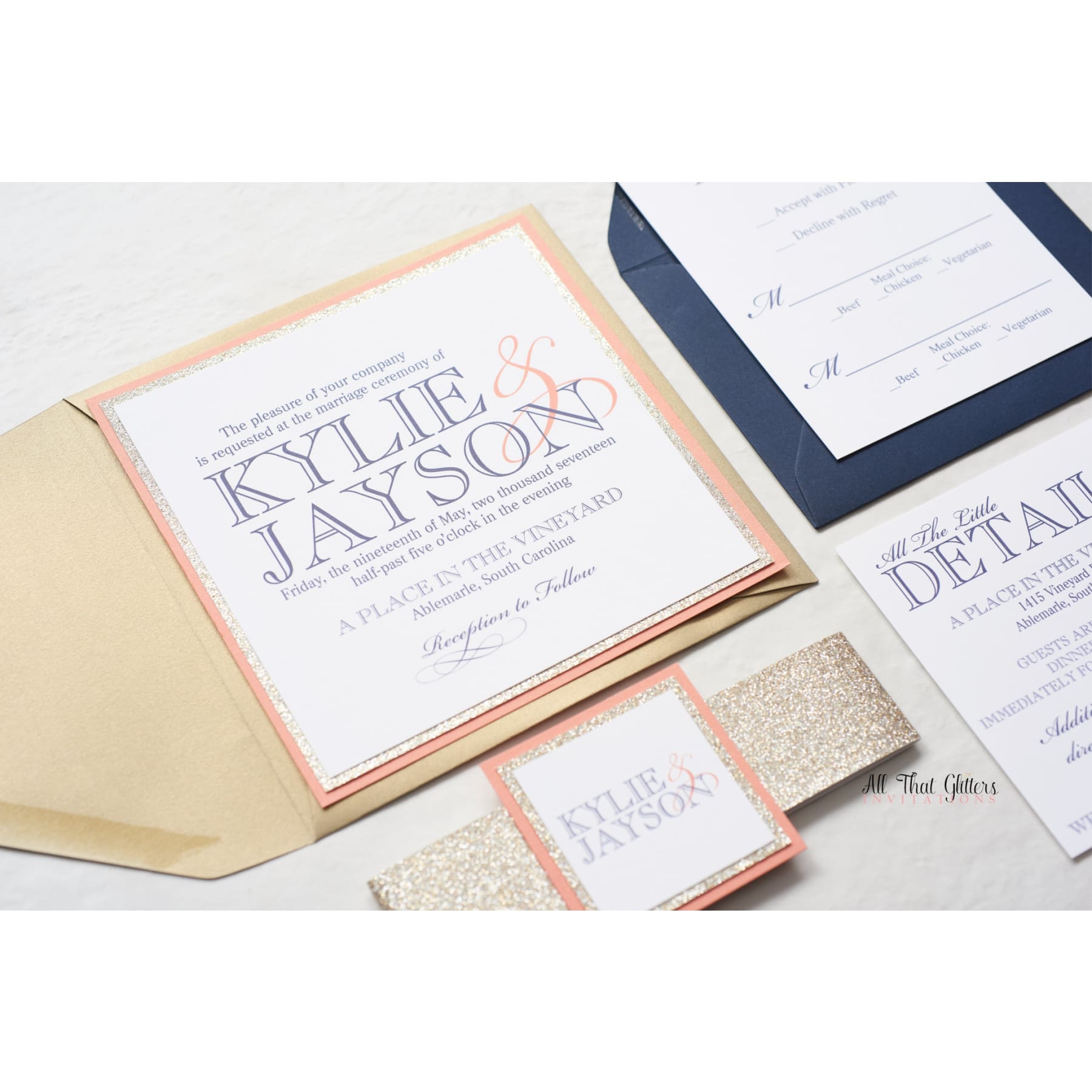 Square Modern Wedding Invitation, Kylie - All That Glitters Invitations