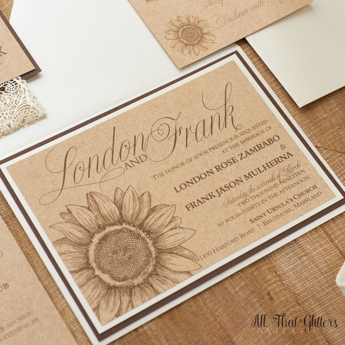 Sunflower Wedding Invitation, London - All That Glitters Invitations