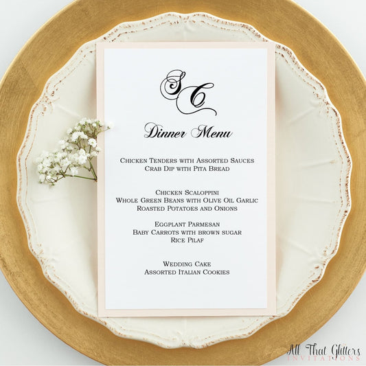 Ultra Formal Wedding Reception Menu, stefanie - All That Glitters Invitations