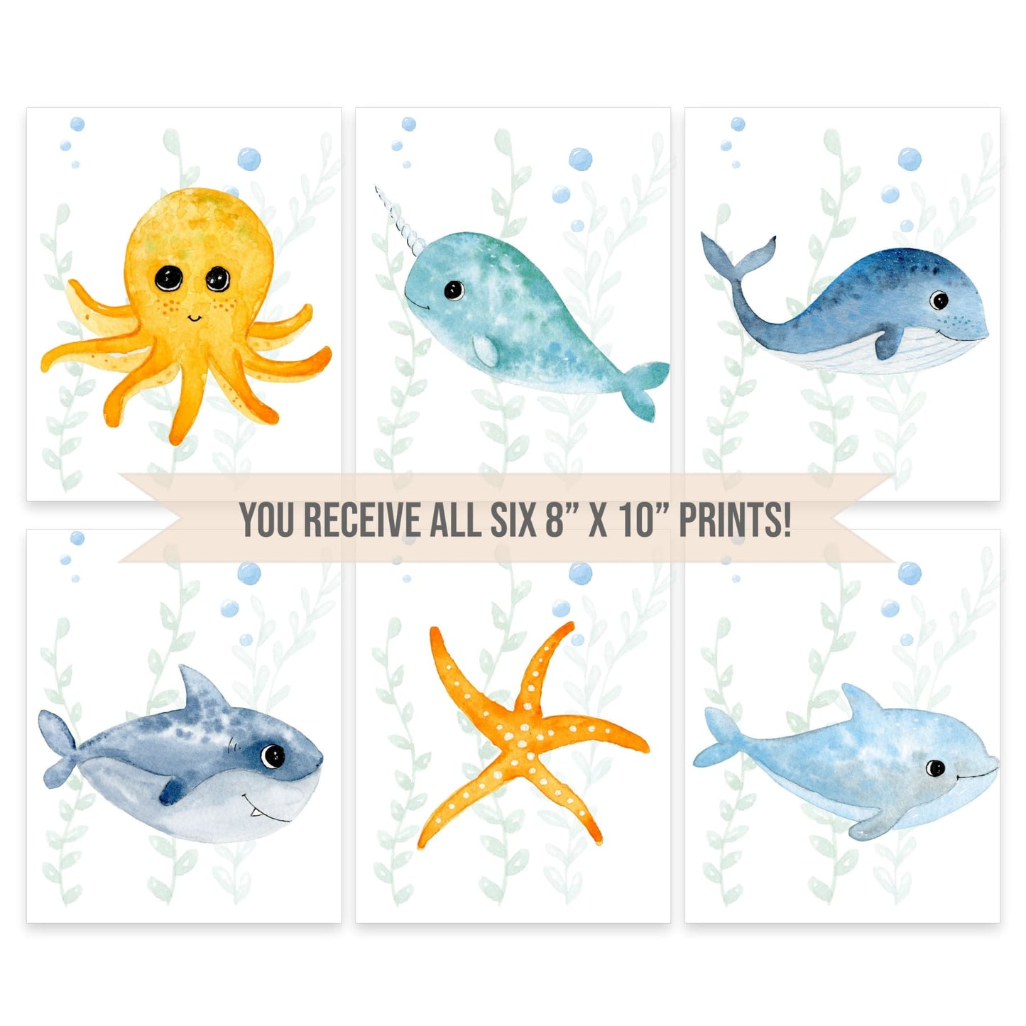 Under The Sea Animal Nursery Art Print, 8" x 10" - All That Glitters Invitations