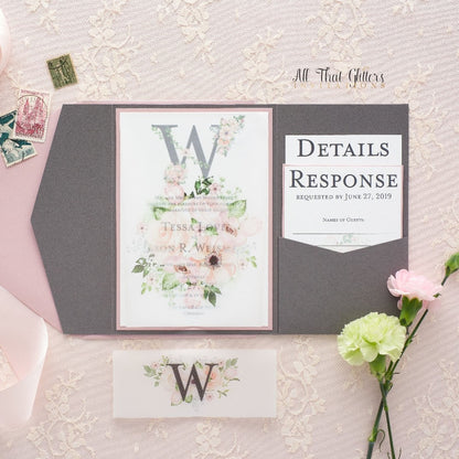 Vellum Floral Wedding Invitation, Tessa - All That Glitters Invitations