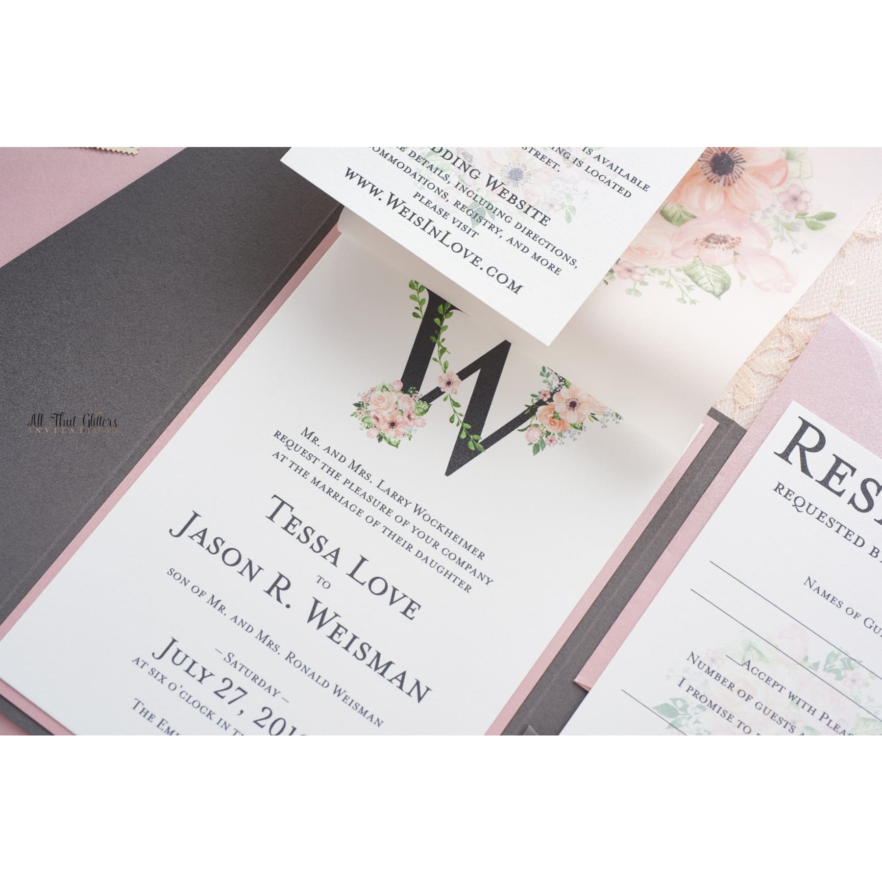 Vellum Floral Wedding Invitation, Tessa - All That Glitters Invitations