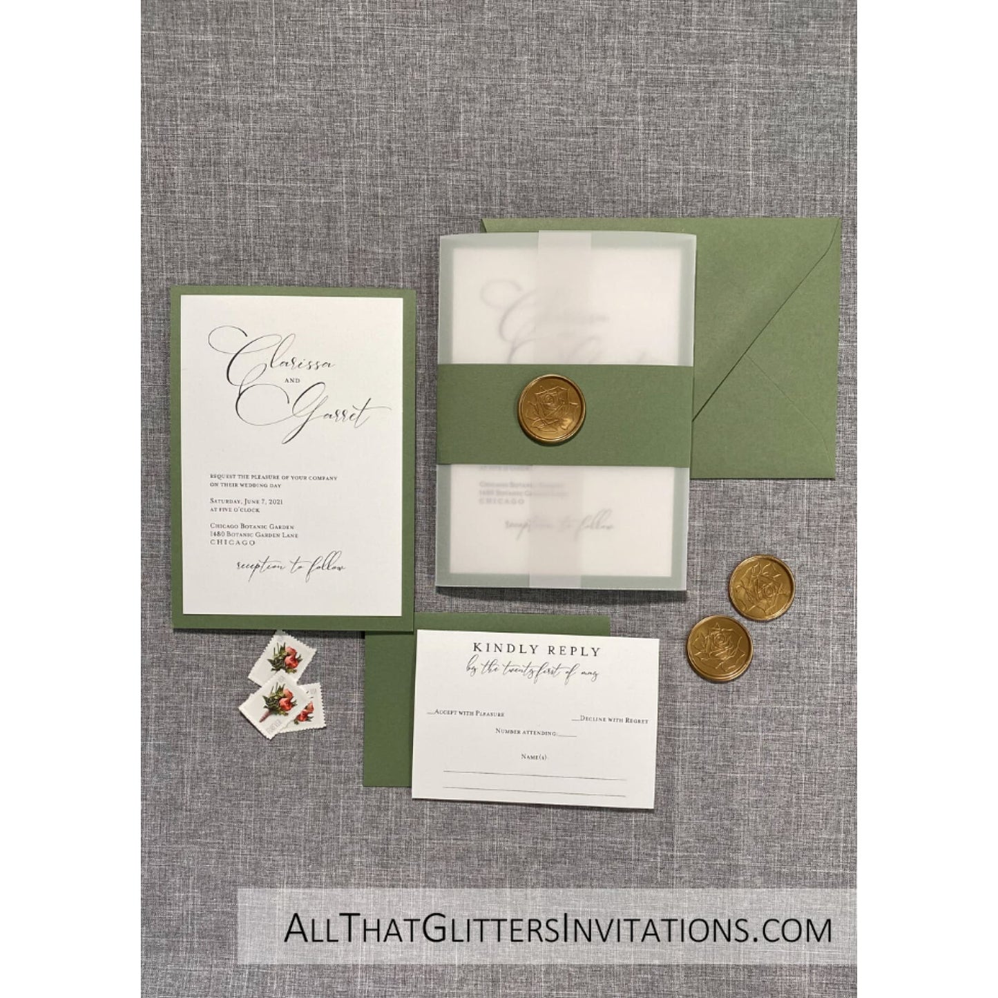 Vellum Jacket & Wax Seal Wedding Invitation - All That Glitters Invitations