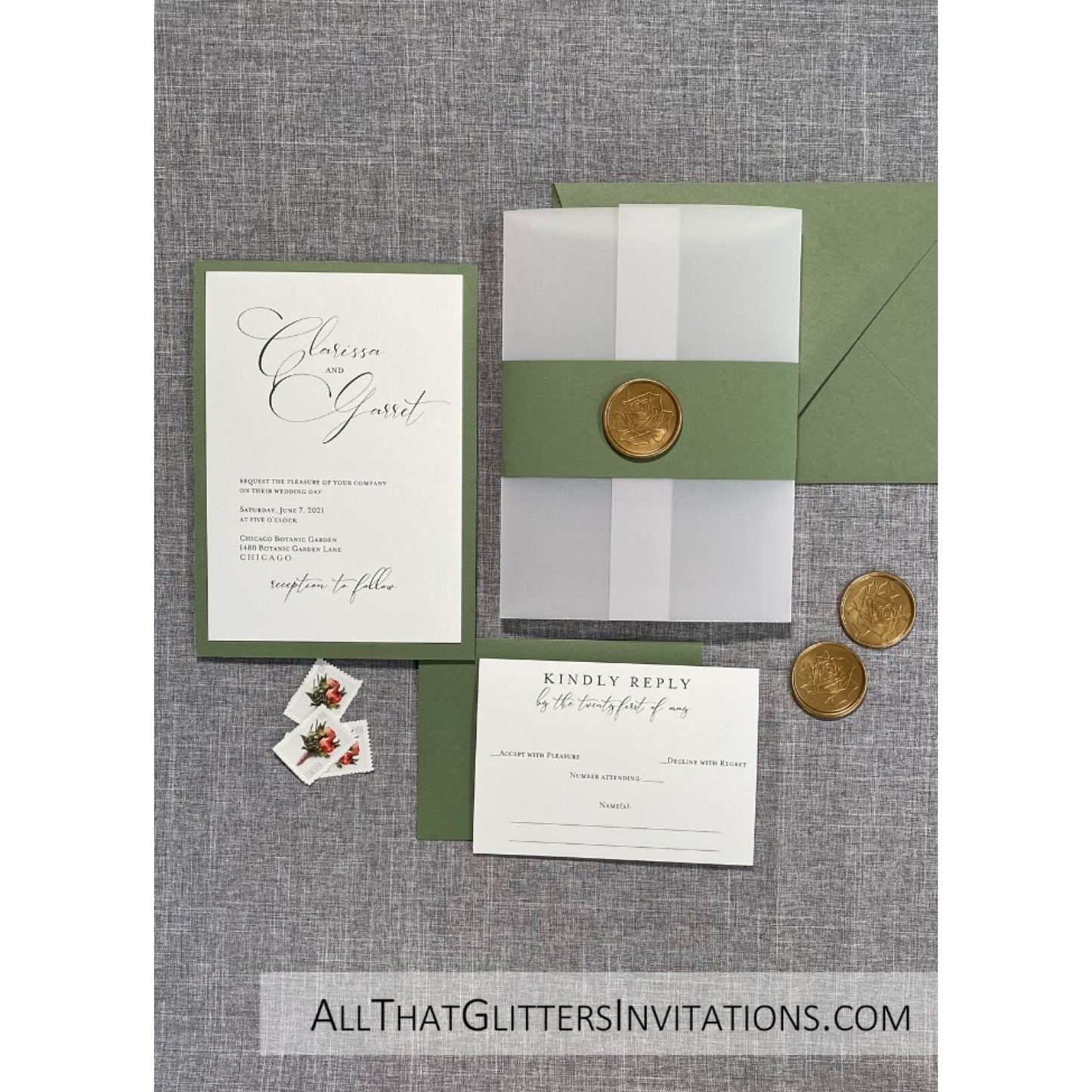 Vellum Jacket & Wax Seal Wedding Invitation - All That Glitters Invitations