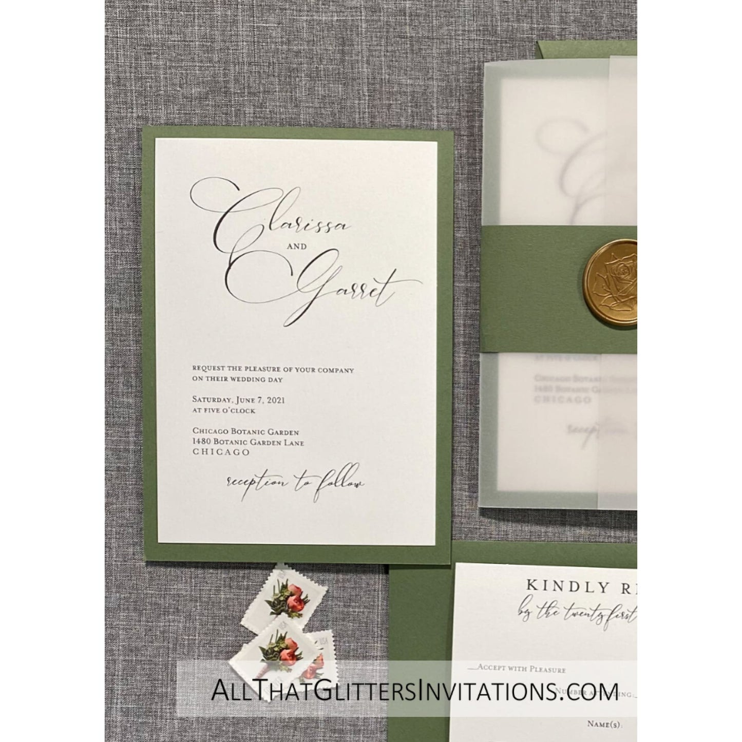 Vellum Jacket & Wax Seal Wedding Invitation - All That Glitters Invitations