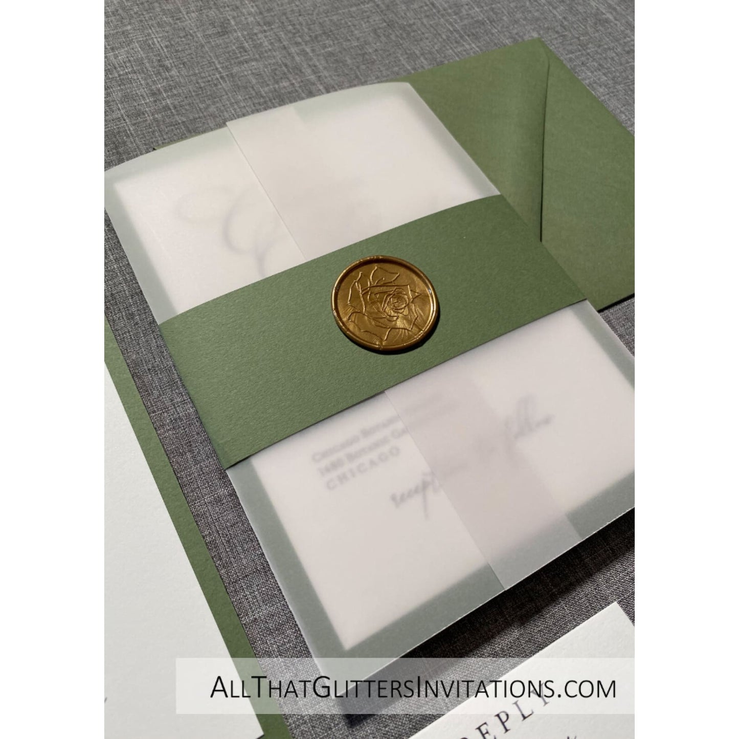 Vellum Jacket & Wax Seal Wedding Invitation - All That Glitters Invitations