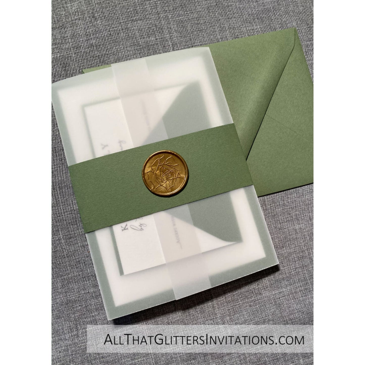 Vellum Jacket & Wax Seal Wedding Invitation - All That Glitters Invitations