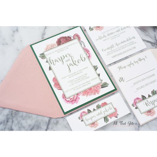 Vintage Floral Wedding Invitation, Harper - All That Glitters Invitations