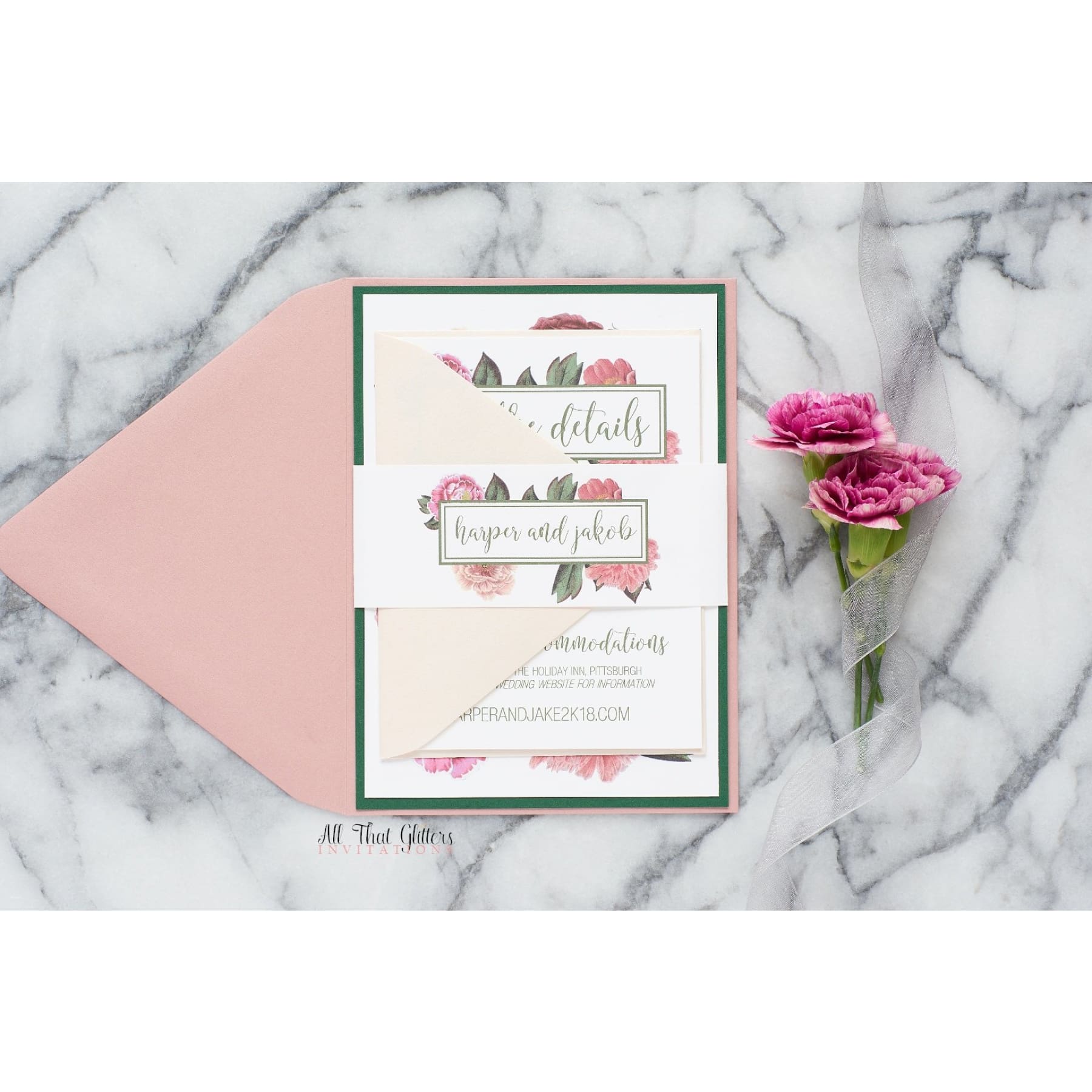 Vintage Floral Wedding Invitation, Harper - All That Glitters Invitations