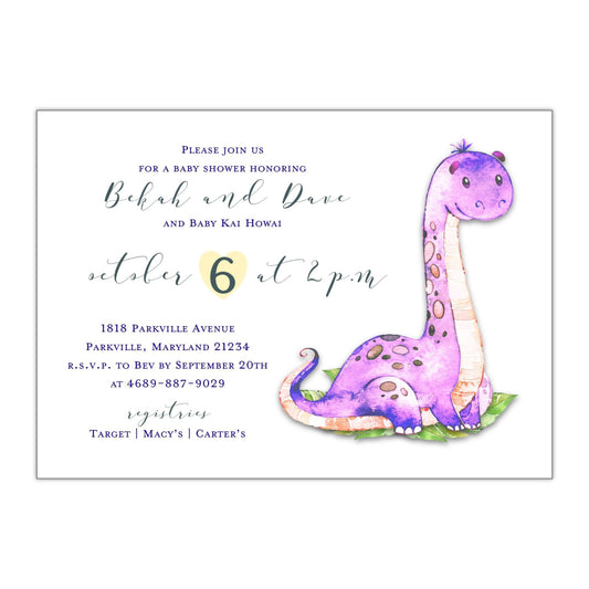 Watercolor Dinosaur | Baby Shower Invitation - All That Glitters Invitations
