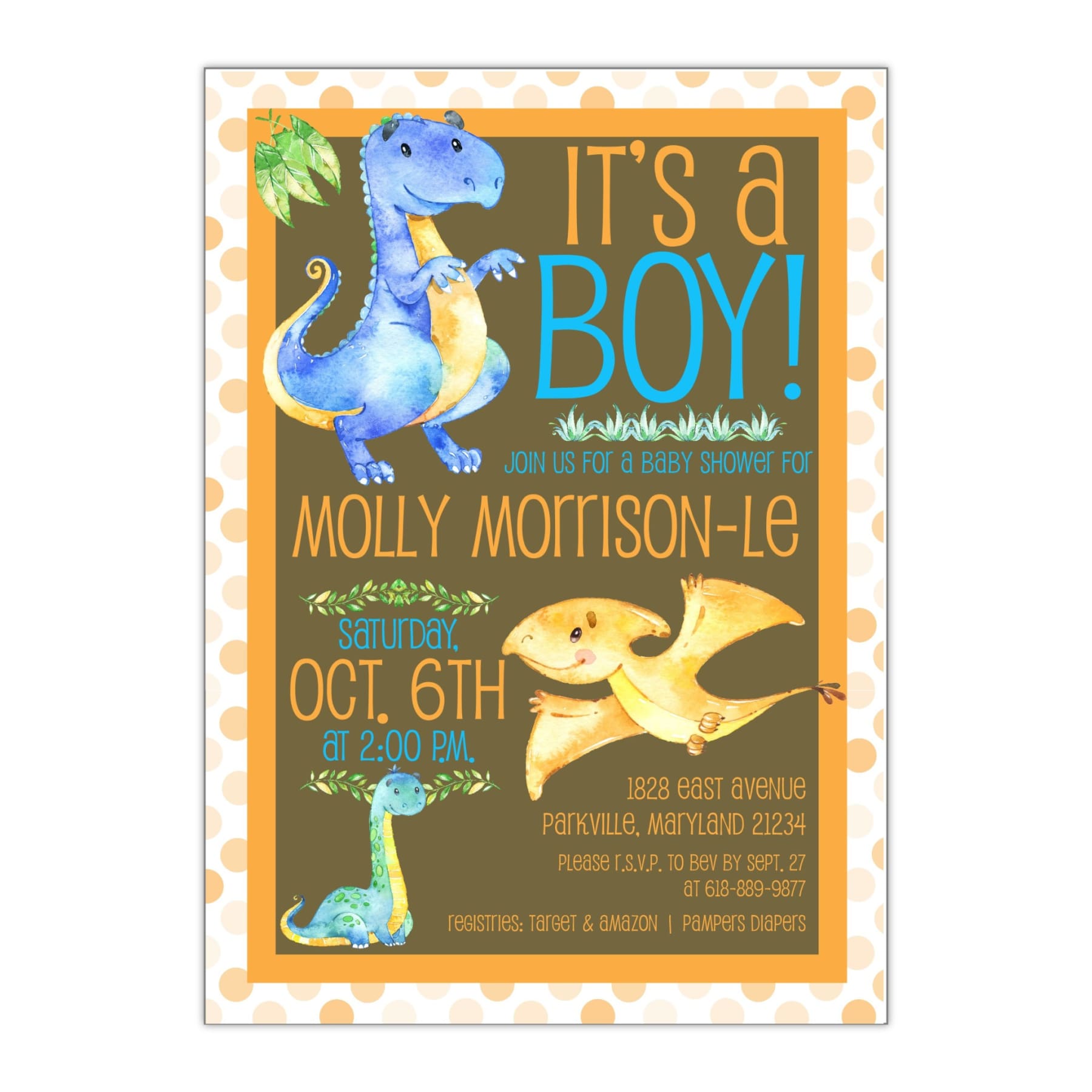 Watercolor Dinosaurs | Baby Shower Invitation - All That Glitters Invitations