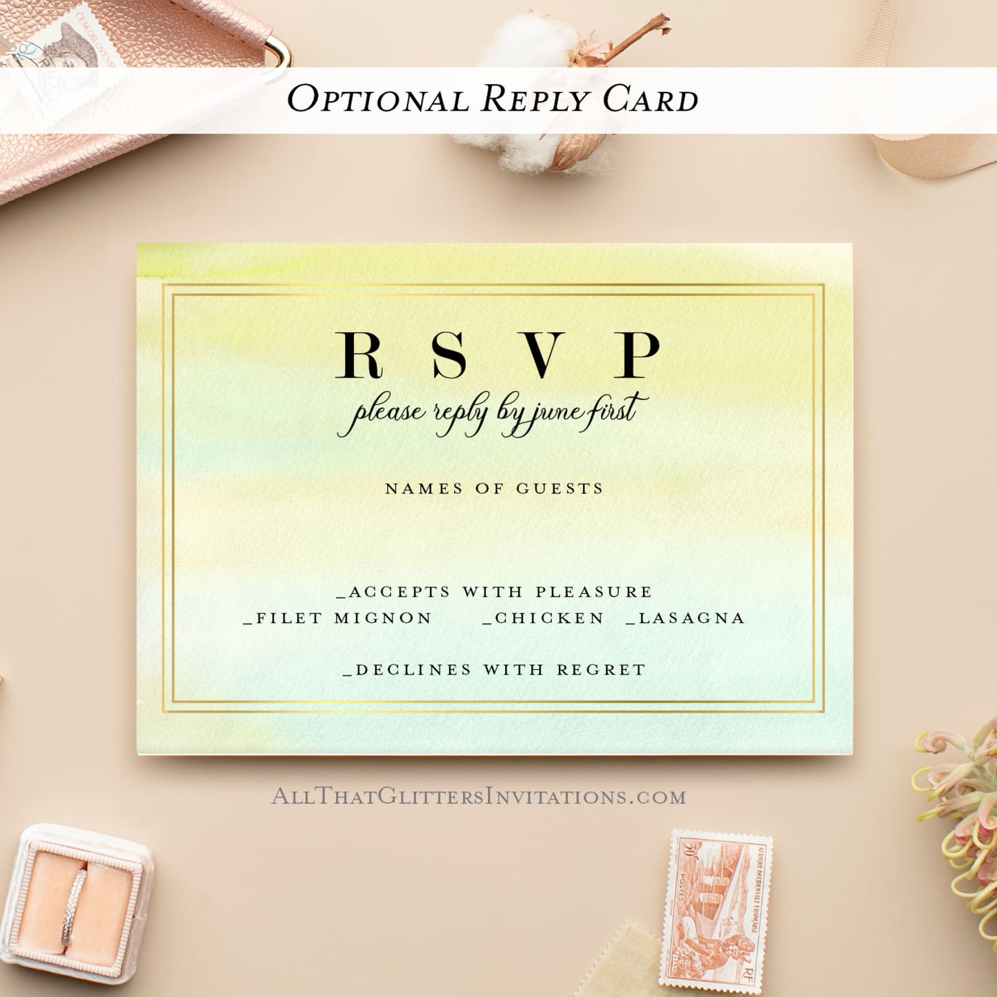 Watercolor Modern Wedding Invitation - All That Glitters Invitations