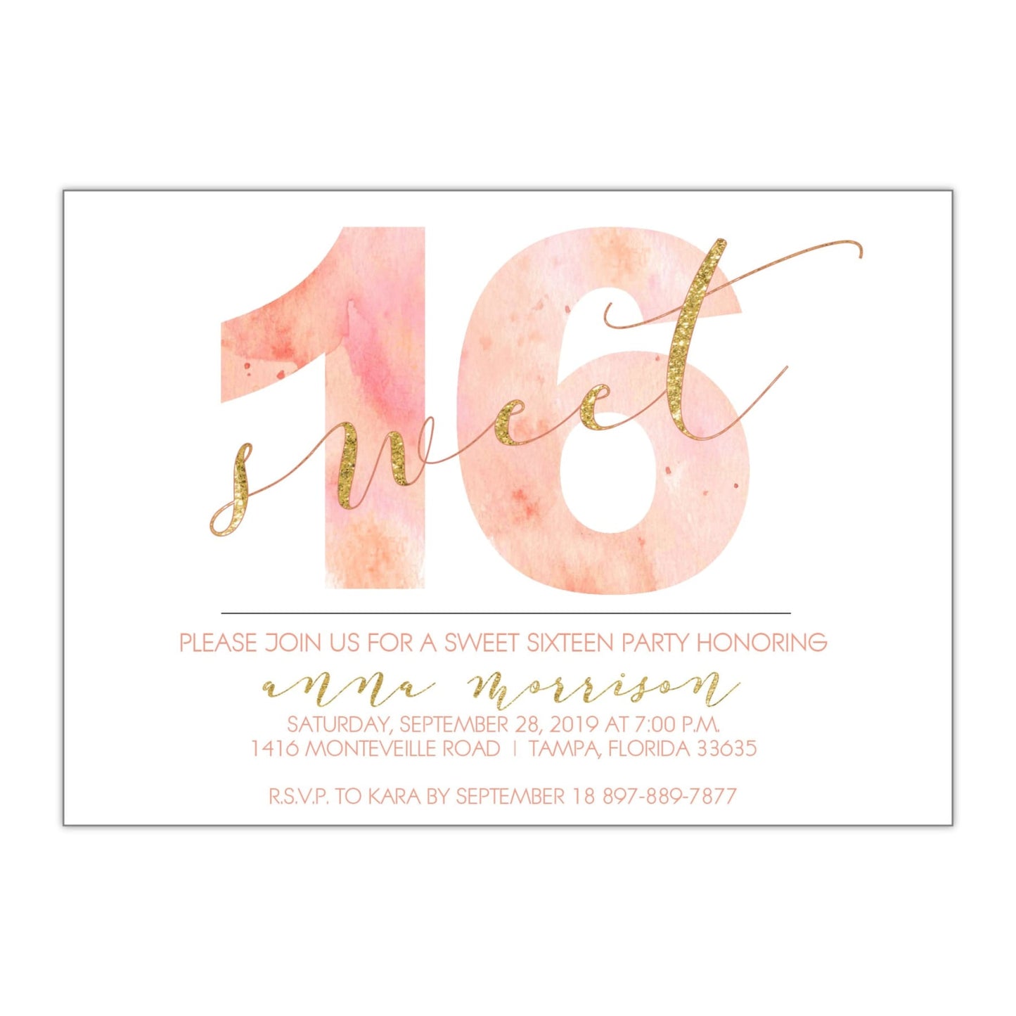 Watercolor Sweet 16 - All That Glitters Invitations