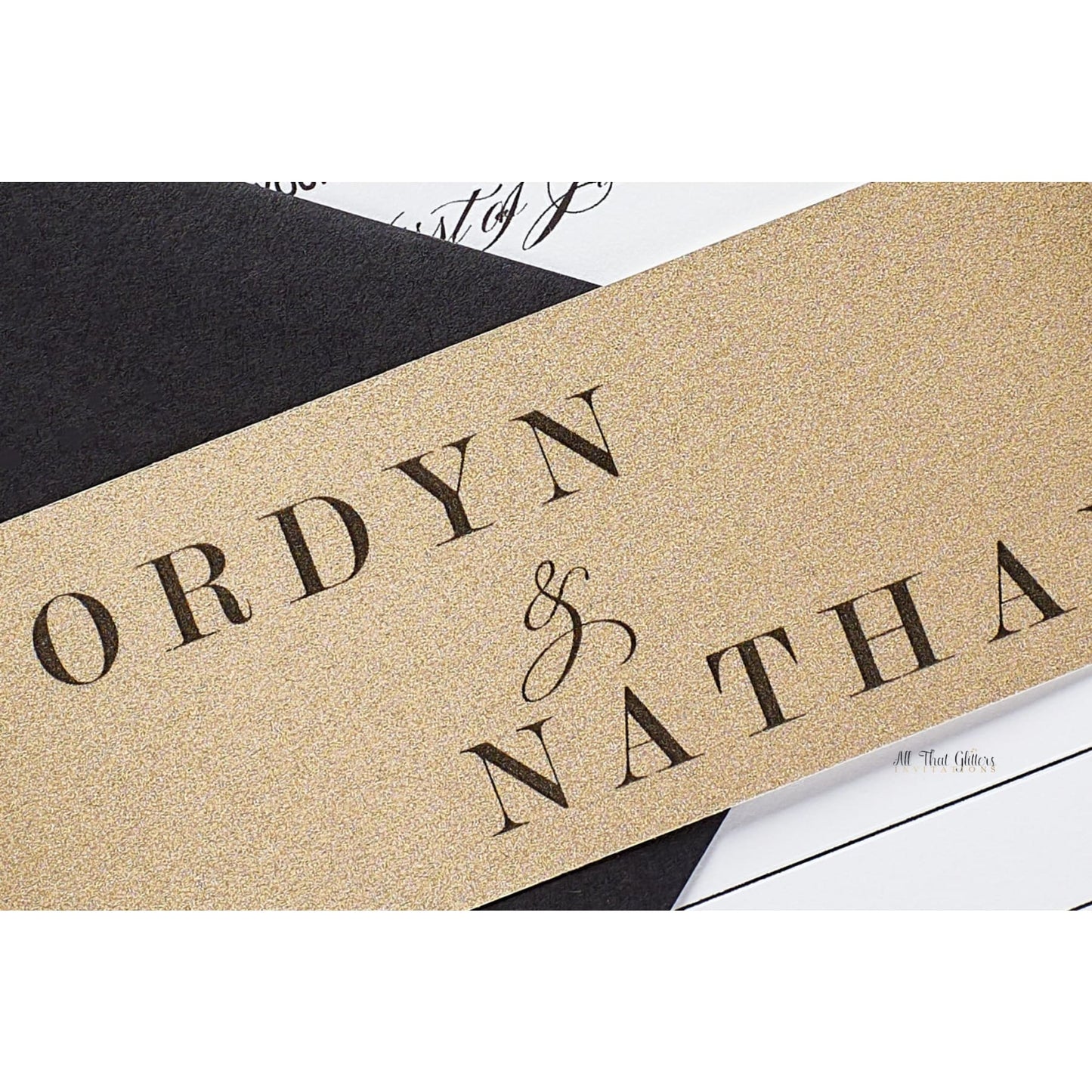 Wedding Invitation with Printed Glitter Band, Jordyn - All That Glitters Invitations