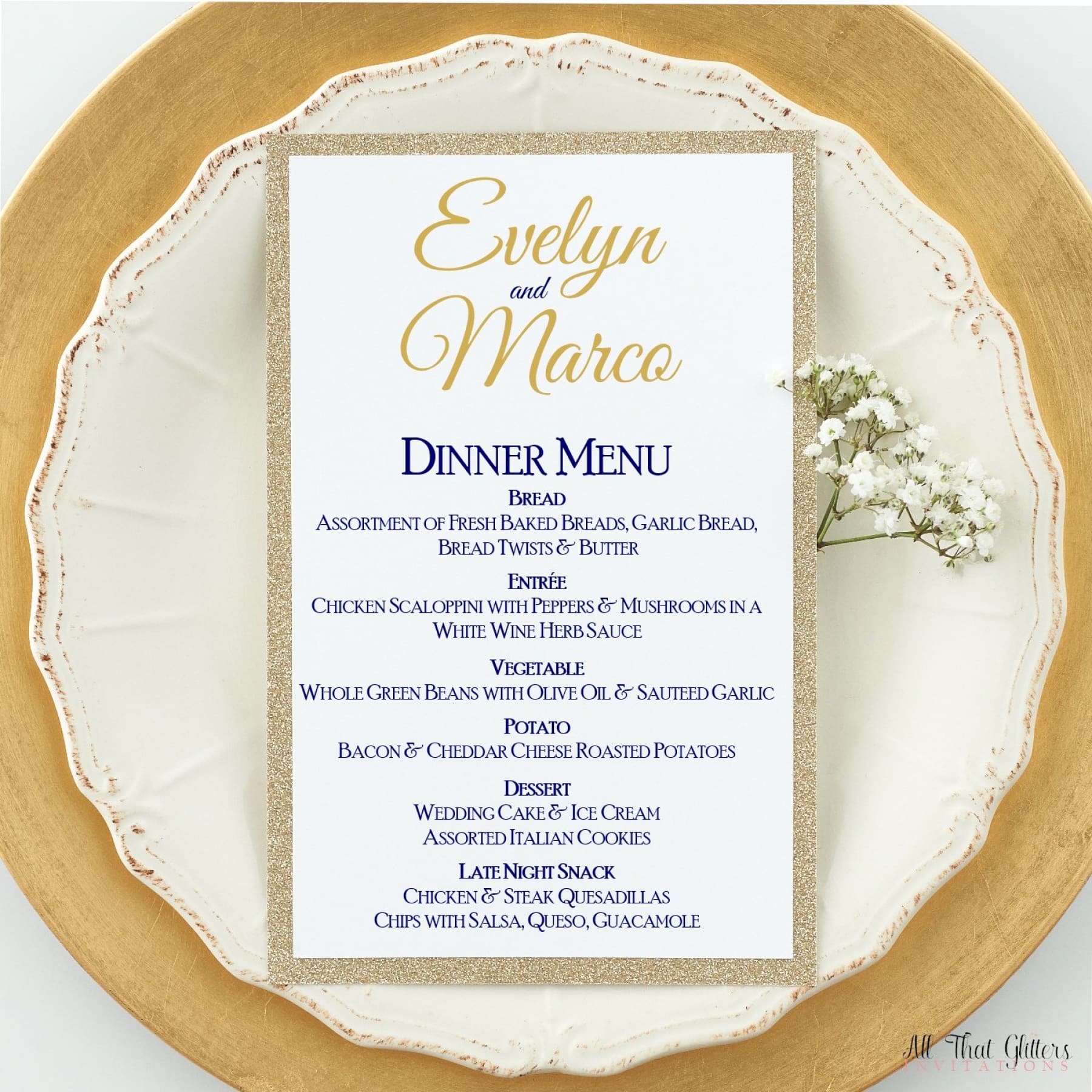 Wedding Reception Dinner Menu, Evelyn 1 - All That Glitters Invitations