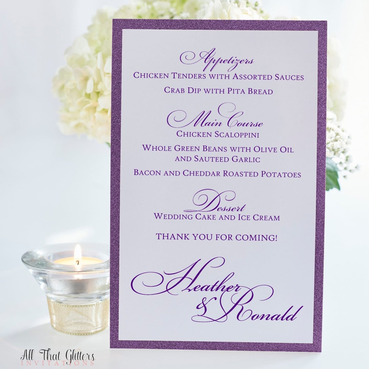 Wedding Reception Dinner Menu, Heather - All That Glitters Invitations