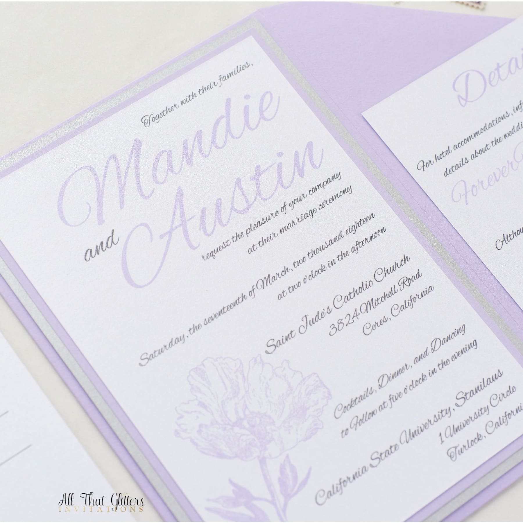 Whimsical Peony Wedding Invitation, Mandie - All That Glitters Invitations