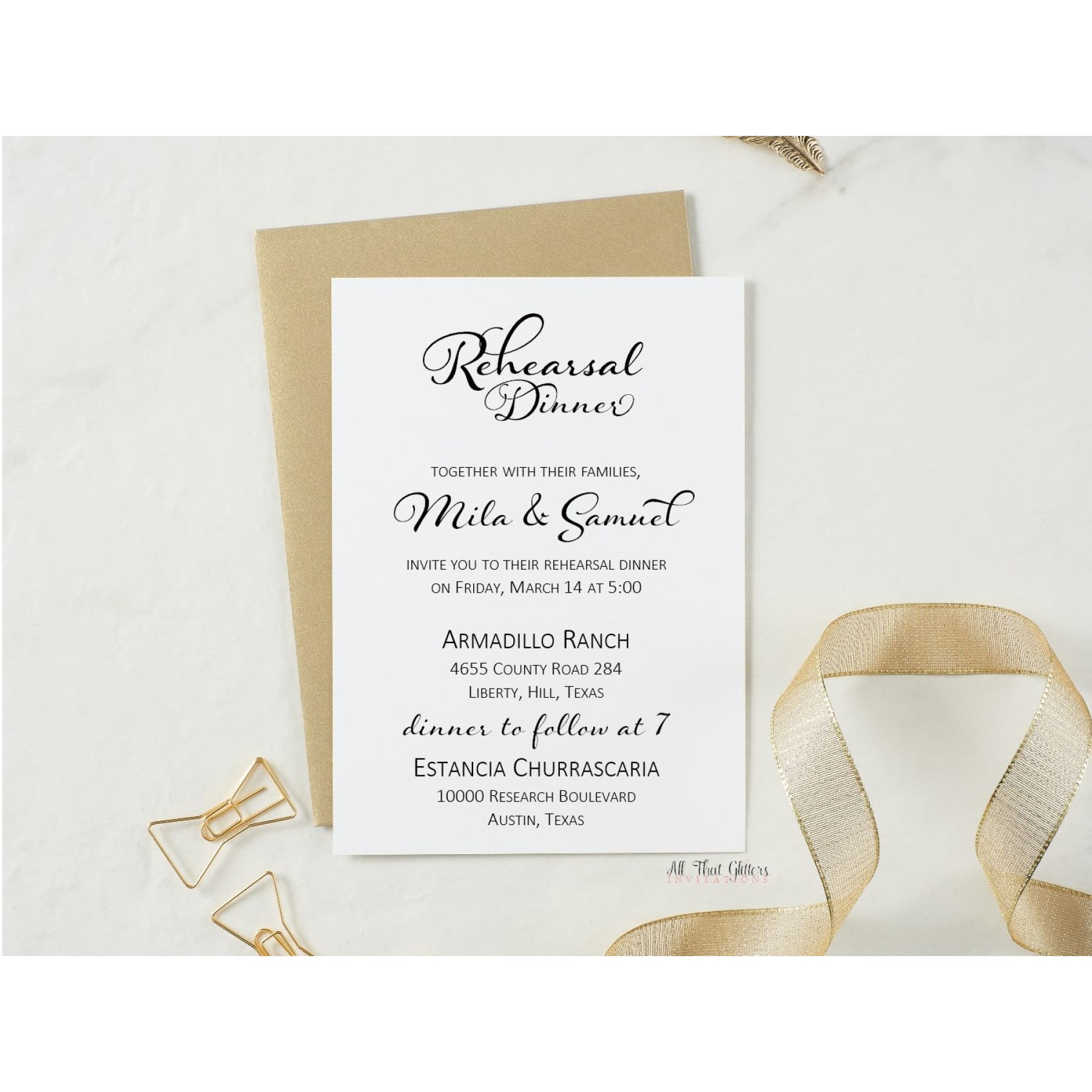 Whimsical Rehearsal Dinner Invitation, Mila - All That Glitters Invitations