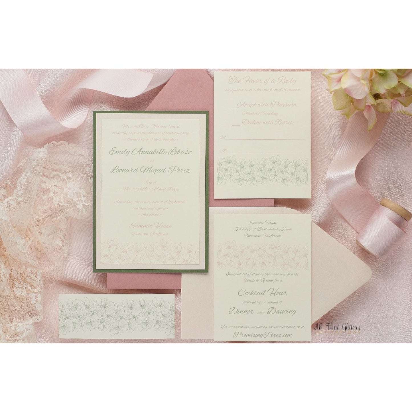 Whimsical Wedding Invitation with Flowers, Emily - All That Glitters Invitations