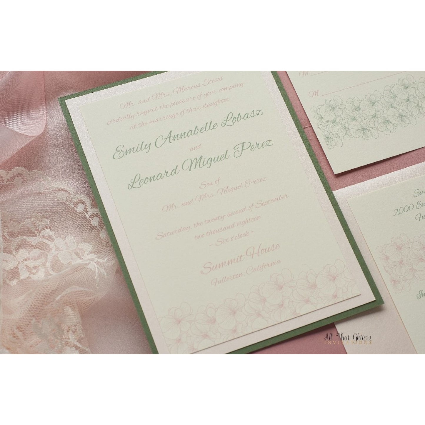 Whimsical Wedding Invitation with Flowers, Emily - All That Glitters Invitations
