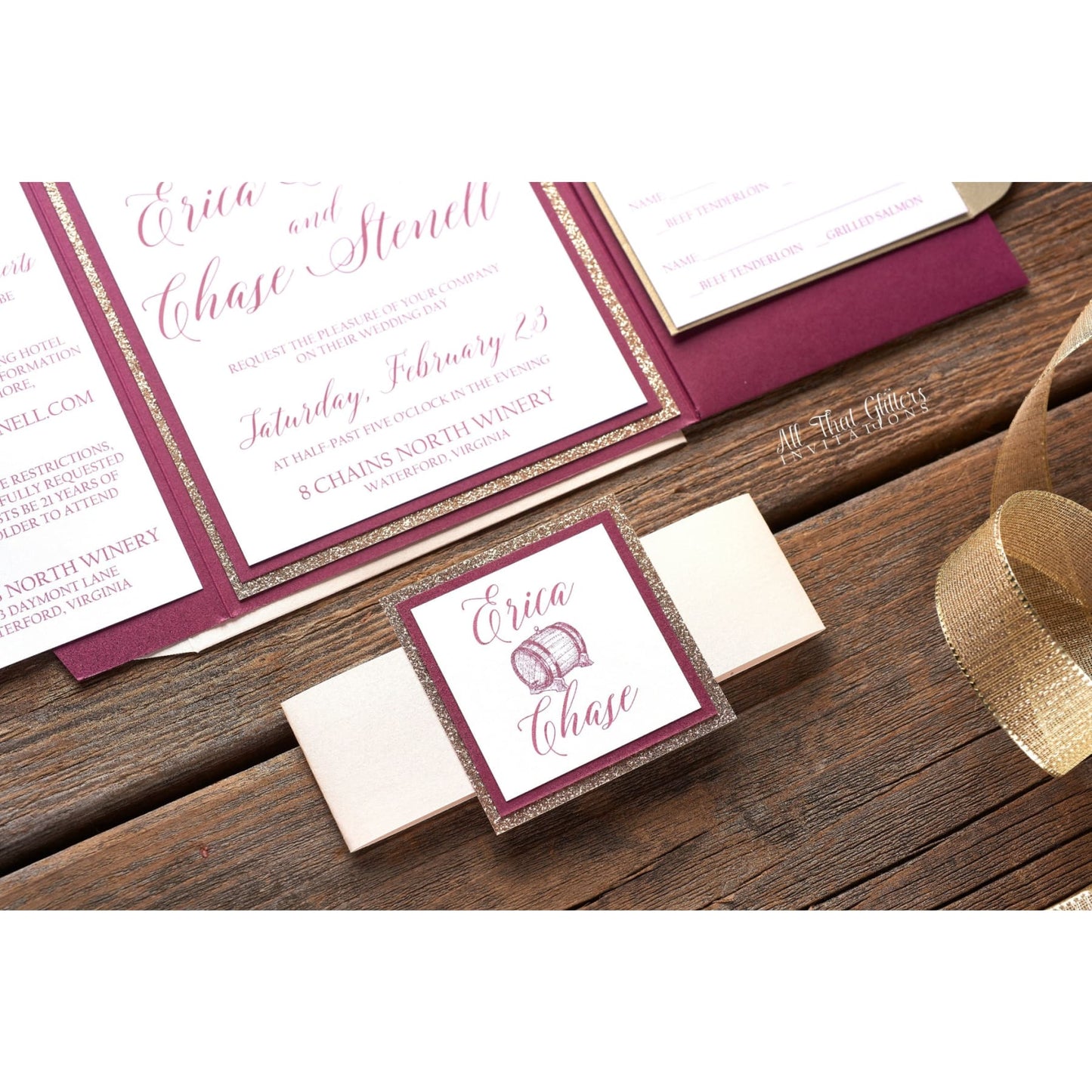 Wine Themed Wedding Invitation, Erica - All That Glitters Invitations