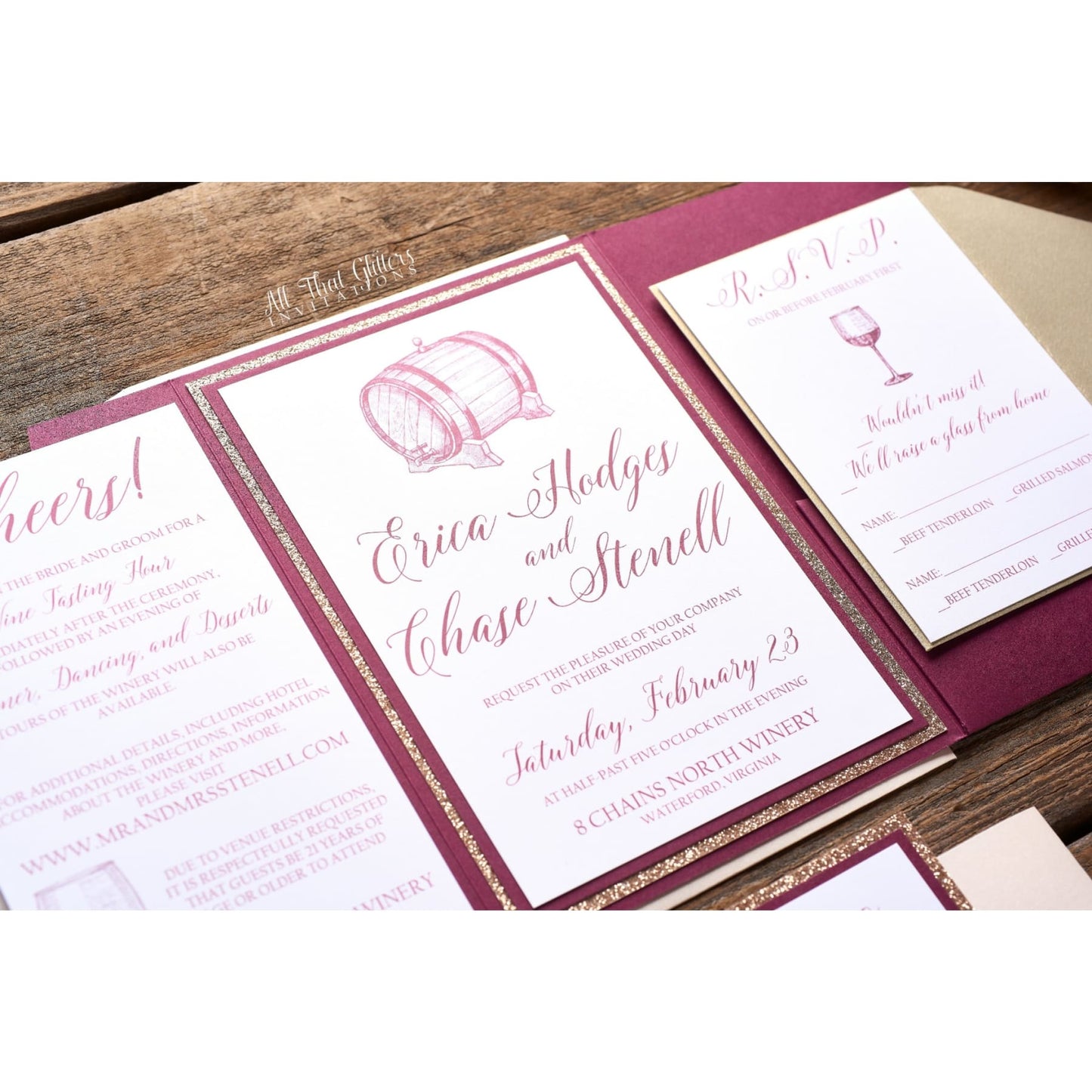 Wine Themed Wedding Invitation, Erica - All That Glitters Invitations