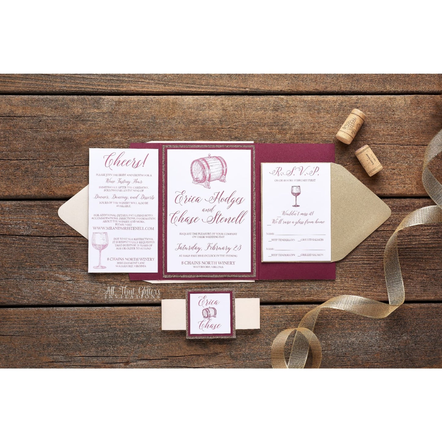 Wine Themed Wedding Invitation, Erica - All That Glitters Invitations