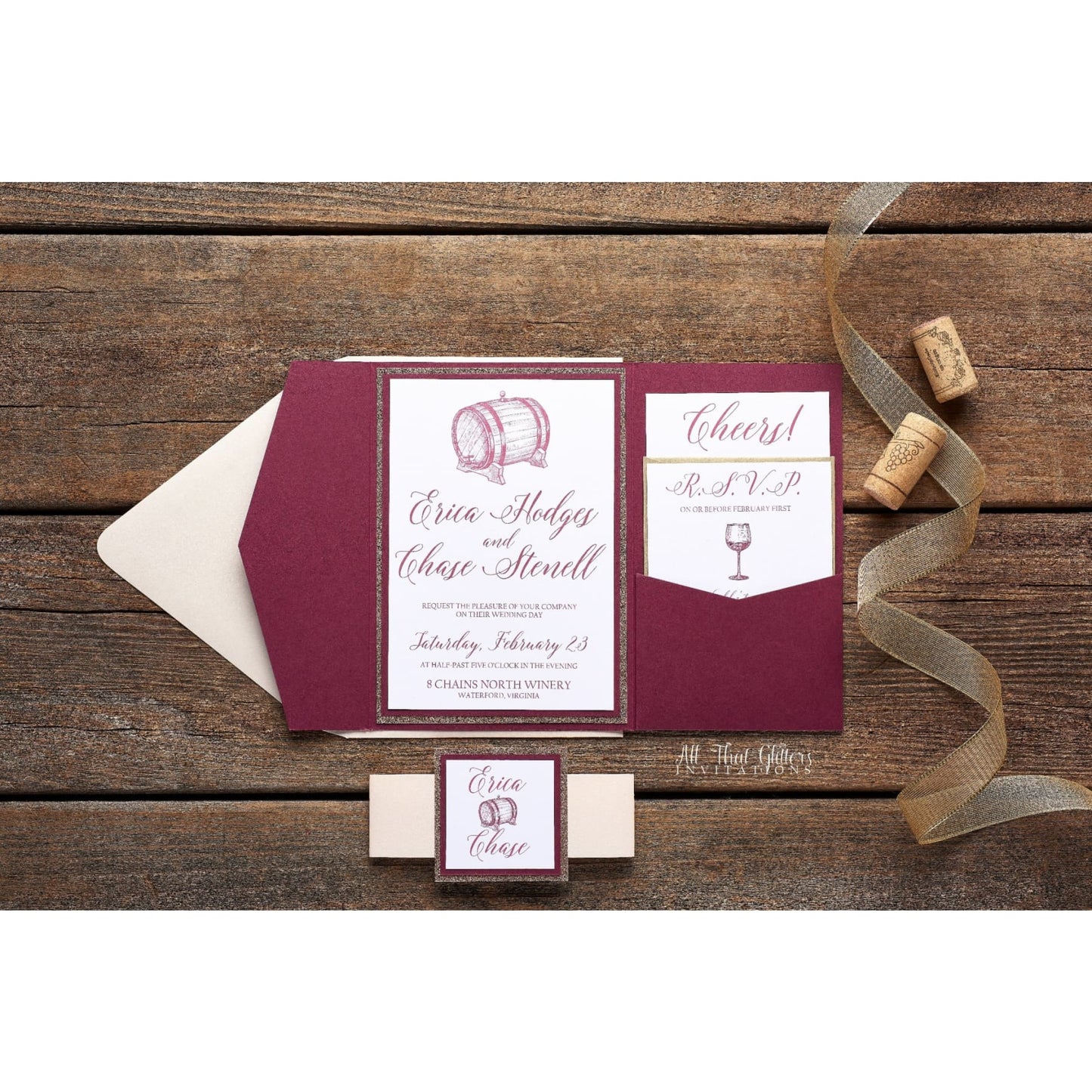 Wine Themed Wedding Invitation, Erica - All That Glitters Invitations